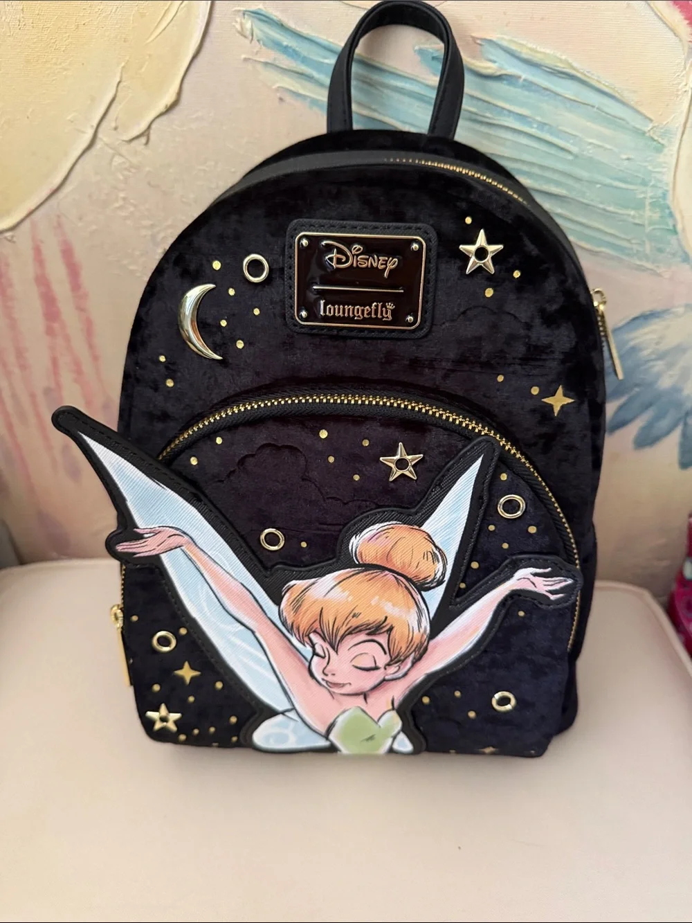 Loungefly Tinker Bell, Pixie Dust  Blk Velvet Mini Backpack New!